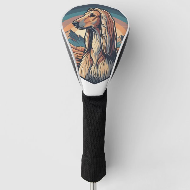 Majestic Afghan Hound Mountain Sunset Graphic Golf Headcover (Vorderseite)