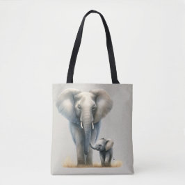 Majestic African Elephant and Baby in Watercolor