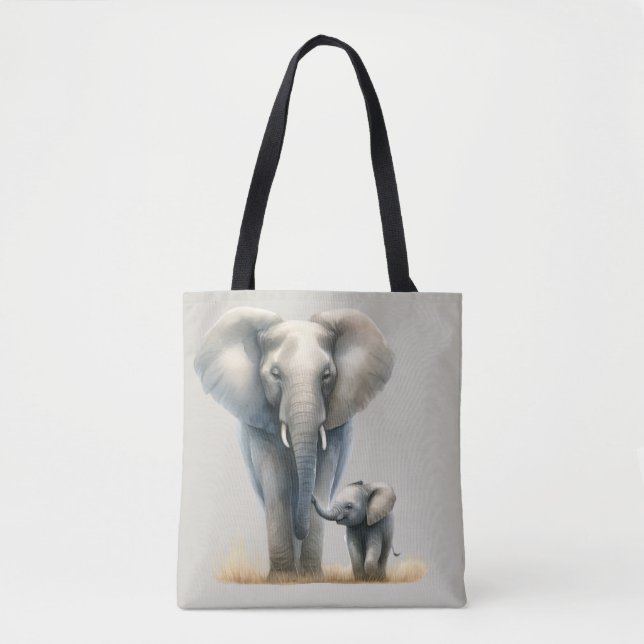 Majestic African Elephant and Baby in Watercolor (Vorderseite)