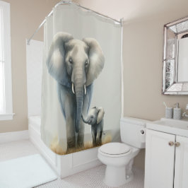 Majestic African Elephant and Baby in Watercolor Duschvorhang
