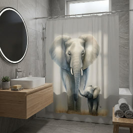 Majestic African Elephant and Baby in Watercolor Duschvorhang