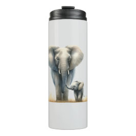 Majestic African Elephant and Baby in Watercolor Thermosbecher