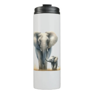 Majestic African Elephant and Baby in Watercolor Thermosbecher