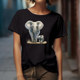 Majestic African Elephant and Baby in Watercolor Tri-Blend Shirt