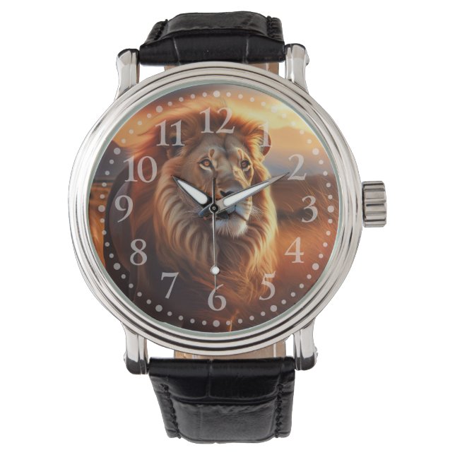 Majestic African Lion in a Serengeti Sunset Armbanduhr (Vorderseite)