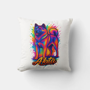 Majestic Akita - Lebhafter farbenfroher Pop Kunst, Kissen