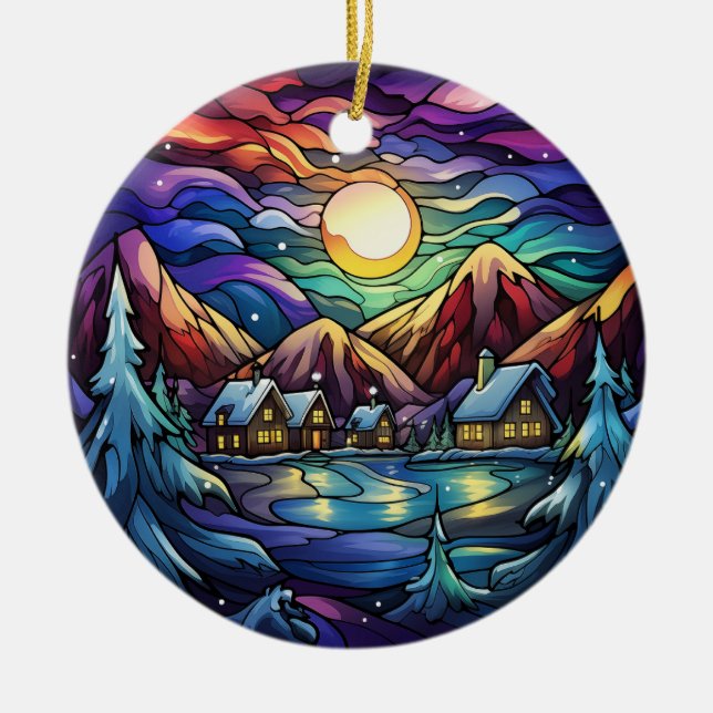 Majestic Alpine Sunset Gestaltetes Glas Keramik Ornament (Vorne)