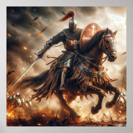 Majestic Amber Toned Medieval Knight Battle Poster