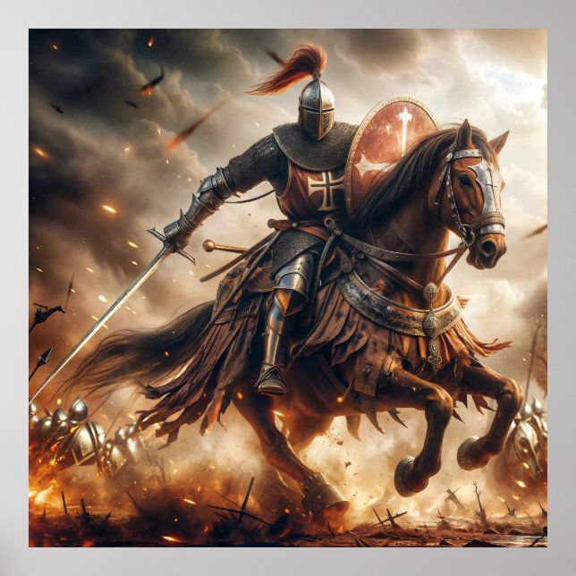 Majestic Amber Toned Medieval Knight Battle Poster (Vorne)