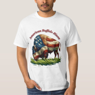 Majestic American Bison Illustriert Flag T-Shirt