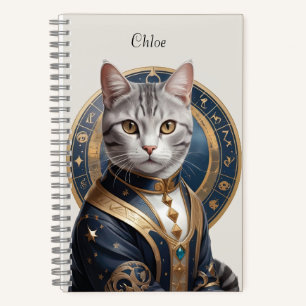 Majestic American Shorthair Cat in Blue and Gold Notizbuch