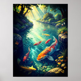 Majestic Antike chinesische Landschaft mit Fluss u Poster