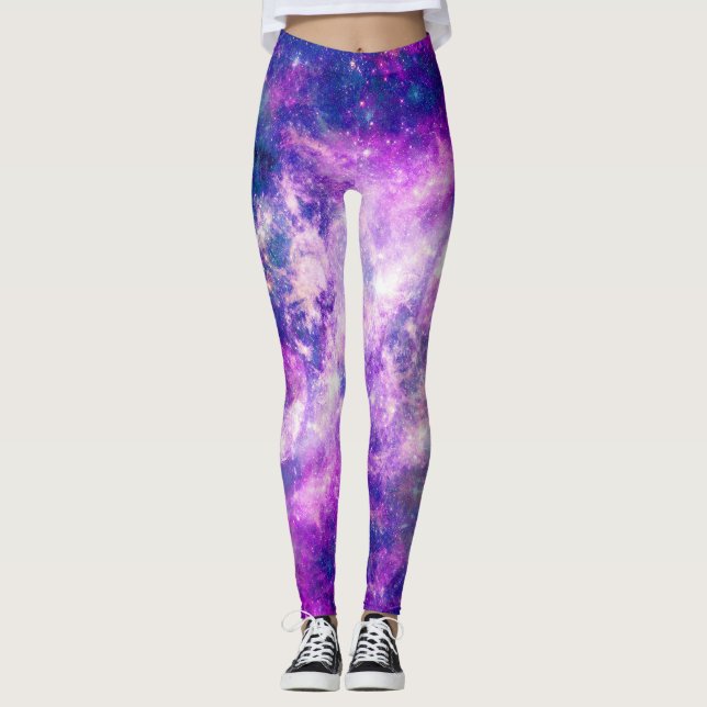 Majestic Aquamarine Lila Sternennebel Leggings (Vorderseite)