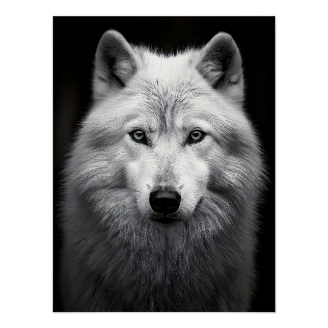 Majestic Arctic Wolf Portrait in High Contrast Bla Poster (Vorderseite)