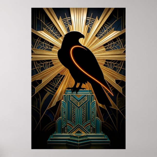 Majestic Art Deco Falcon Silhouette Gold & Teal Poster (Vorne)