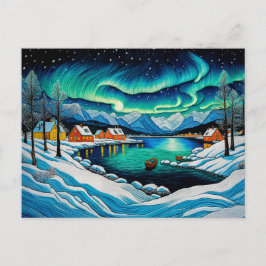 Majestic Aurora Borealis Über Winter Fjord Feiertagspostkarte