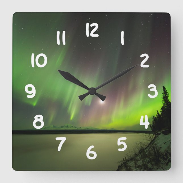 Majestic Aurora Quadratische Wanduhr (Vorderseite)