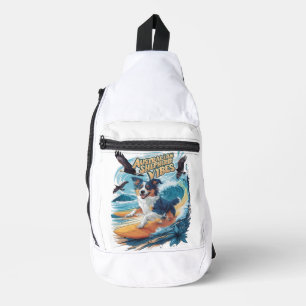 Majestic Australian Shepherd Dog Surfing the Wappe Crossbody Bag