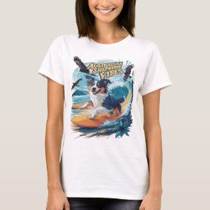 Majestic Australian Shepherd Dog Surfing the Wappe T-Shirt