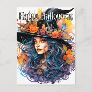 Majestic Autumn Hexe Illustration Happy Halloween Postkarte
