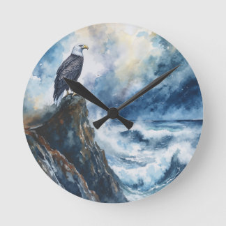 Majestic Bald Eagle mit Blick auf den Ozean Runde Wanduhr