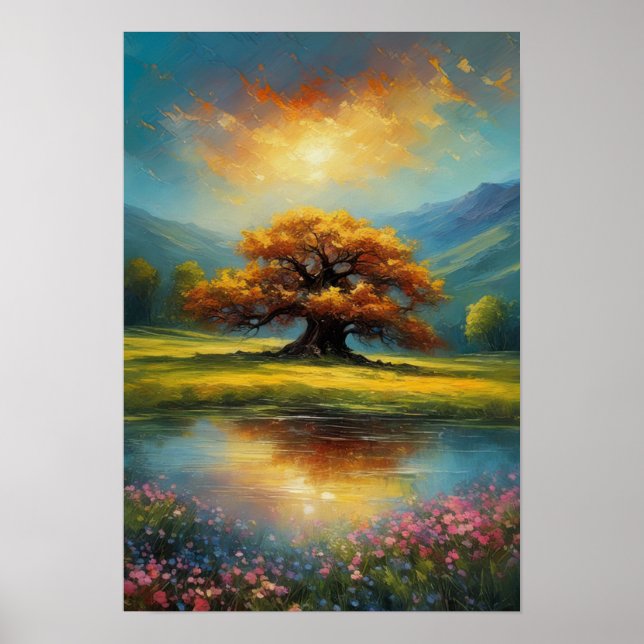 Majestic Baum im Abend Glühen Poster (Vorne)