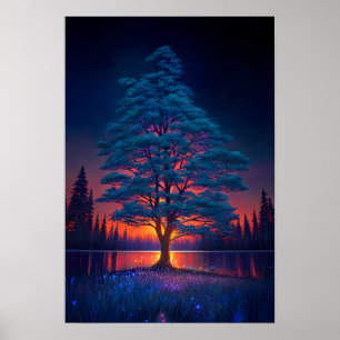 Majestic Baum, Red Sunset Poster