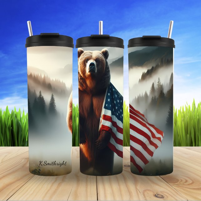Majestic Bear Patriotism Forest Design Thermosbecher (Von Creator hochgeladen)