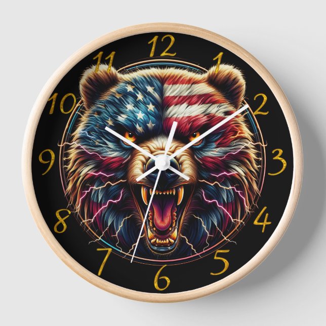 Majestic Bear trägt amerikanische Flagge Uhr (Vorderseite)
