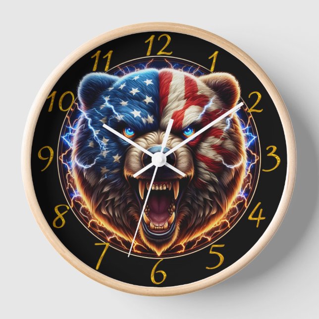 Majestic Bear trägt stolz die amerikanische Flagge Uhr (Vorderseite)
