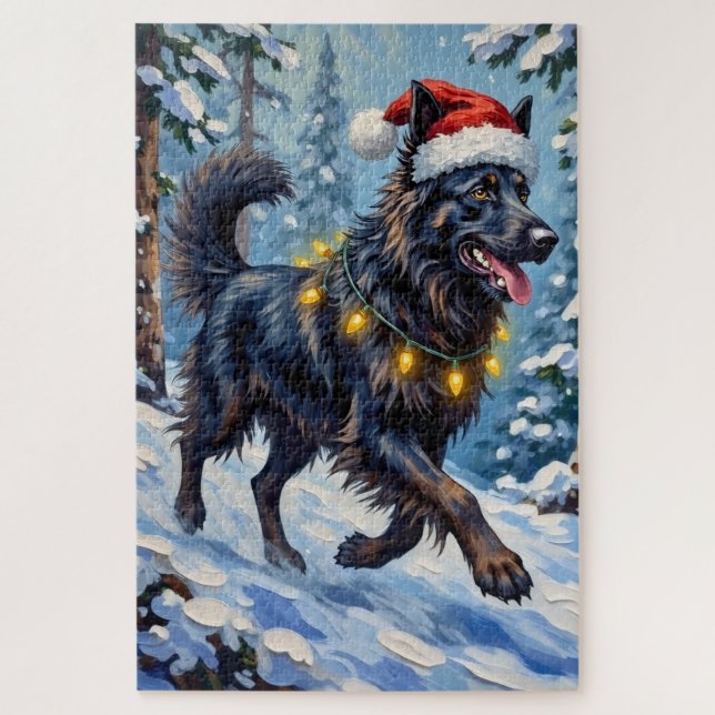 Majestic Belgian Shepherd Snow Forest Christmas Puzzle (Vertikal)