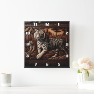 Majestic Bengalisch Tigers Roaming in dichten Wäld Quadratische Wanduhr