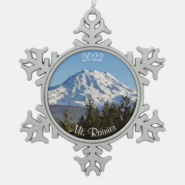 Majestic Berg Rainier Snowflake Schneeflocken Zinn-Ornament (Vorderseite)