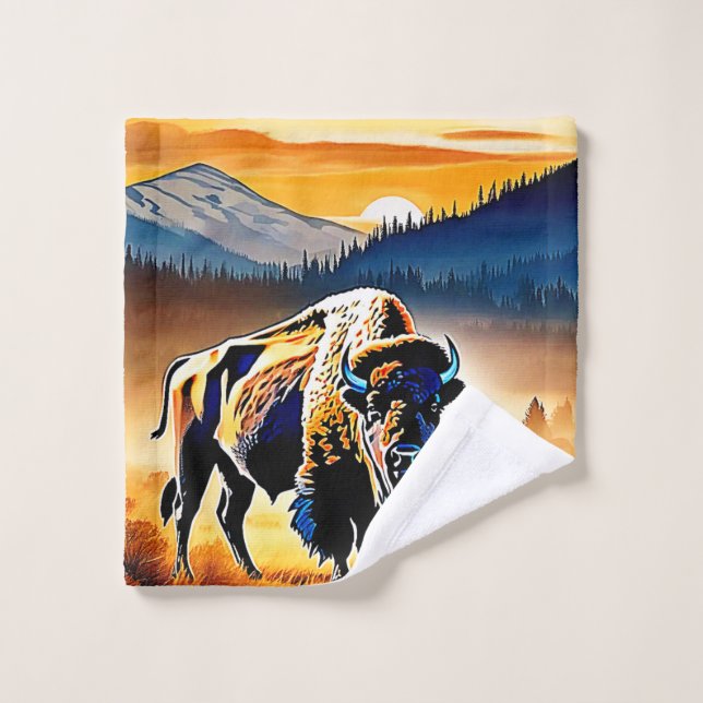 Majestic Bison Sunset Badhandtuch Set (Waschlappen)