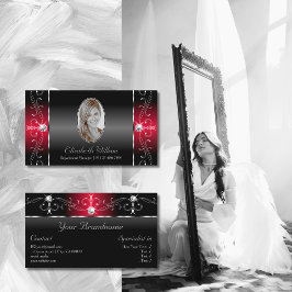 Majestic Black and Red Squiggled Juwelen mit Foto Visitenkarte