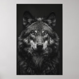 Majestic Black and White Wolf Portrait Poster