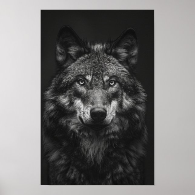 Majestic Black and White Wolf Portrait Poster (Vorne)