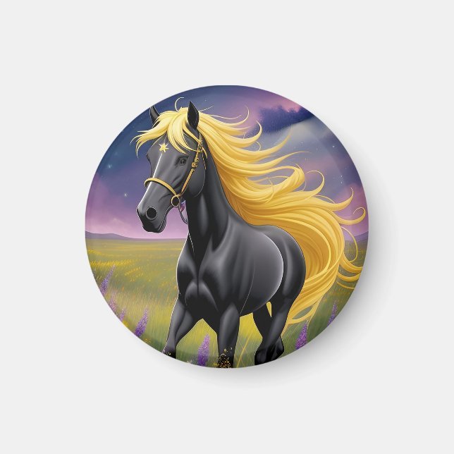 Majestic Black Horse mit Golden Mane Magnet (Vorne)