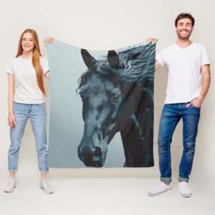 Majestic Black Horse Portrait Fleecedecke