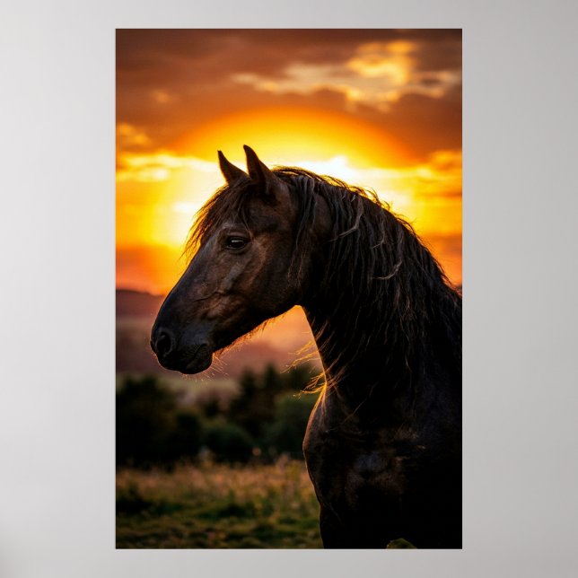 Majestic Black Horse Sunset Poster | Elegant Weste (Vorne)