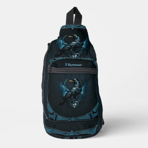 Majestic Black raven auf einem verzierten Crossbody Bag