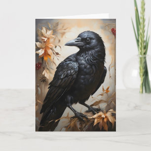 Majestic Black Raven Portrait Blume Moon Blank Karte