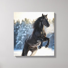 Majestic Black Stallion in Winter Snow  Leinwanddruck