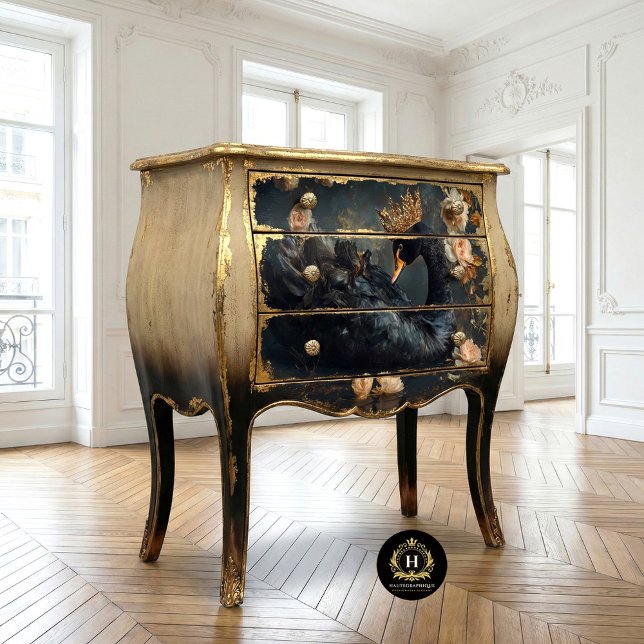 Majestic Black Swan mit Golden Crown Decoupage Seidenpapier (Von Creator hochgeladen)