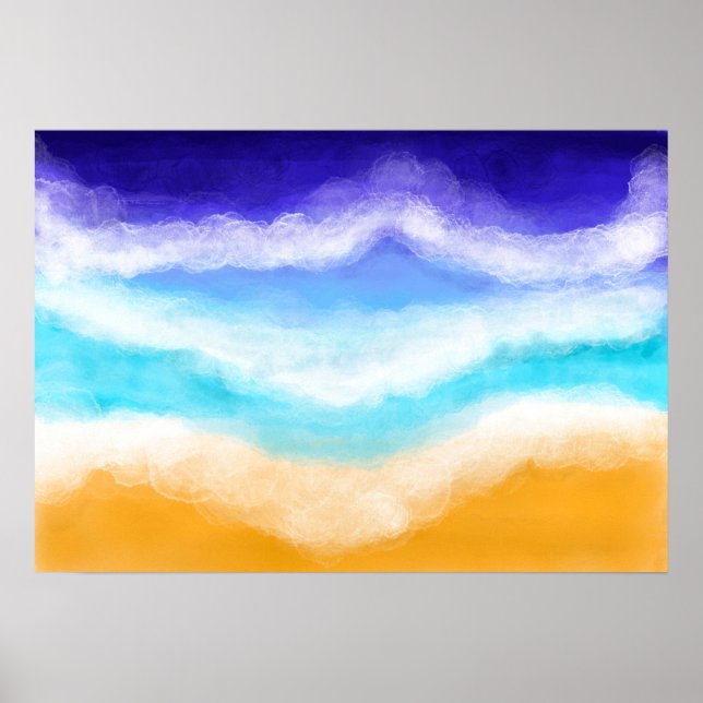 Majestic Blue and Aquamarin Waves am Sandstrand Poster (Vorne)