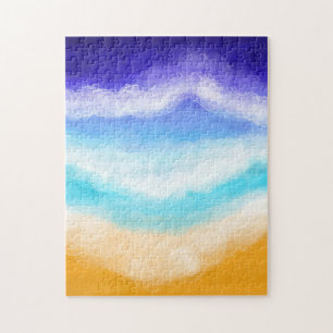 Majestic Blue and Aquamarin Waves am Sandstrand Puzzle