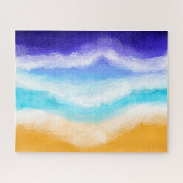 Majestic Blue and Aquamarin Waves am Sandy Shore J Puzzle (Horizontal)