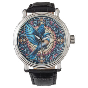 Majestic Blue Bird im Flug steil in die Höhe schie Armbanduhr