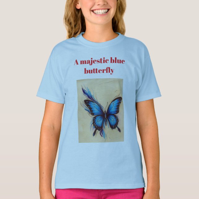 Majestic Blue Butterfly Pencil Sketch T - Shirt (Vorderseite)