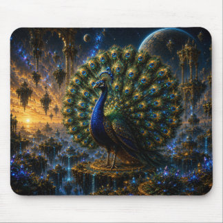 Majestic Blue & Gold Celestial Peacock Mouse Pad Mousepad